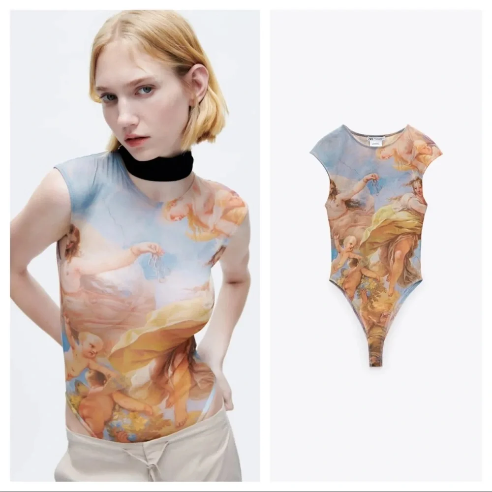 ZARA Printed Tulle Bodysuit - Picture 4 of 11